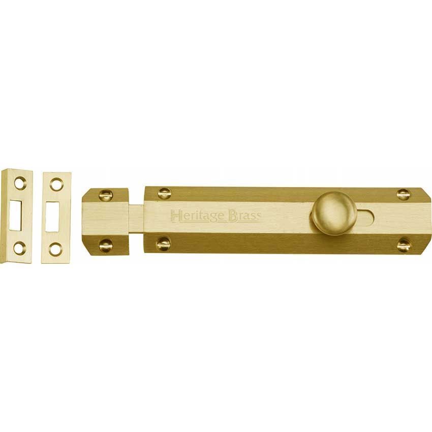 Door Bolt Flat 6" Satin Brass finish - C1685-6-SB	