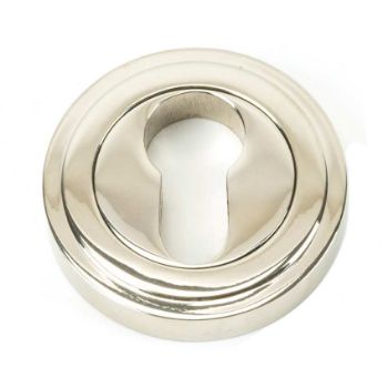 Polished Nickel Round Art Deco Euro Escutcheon - 45716  Polished Nickel Round Art Deco Euro Escutcheon - 45716