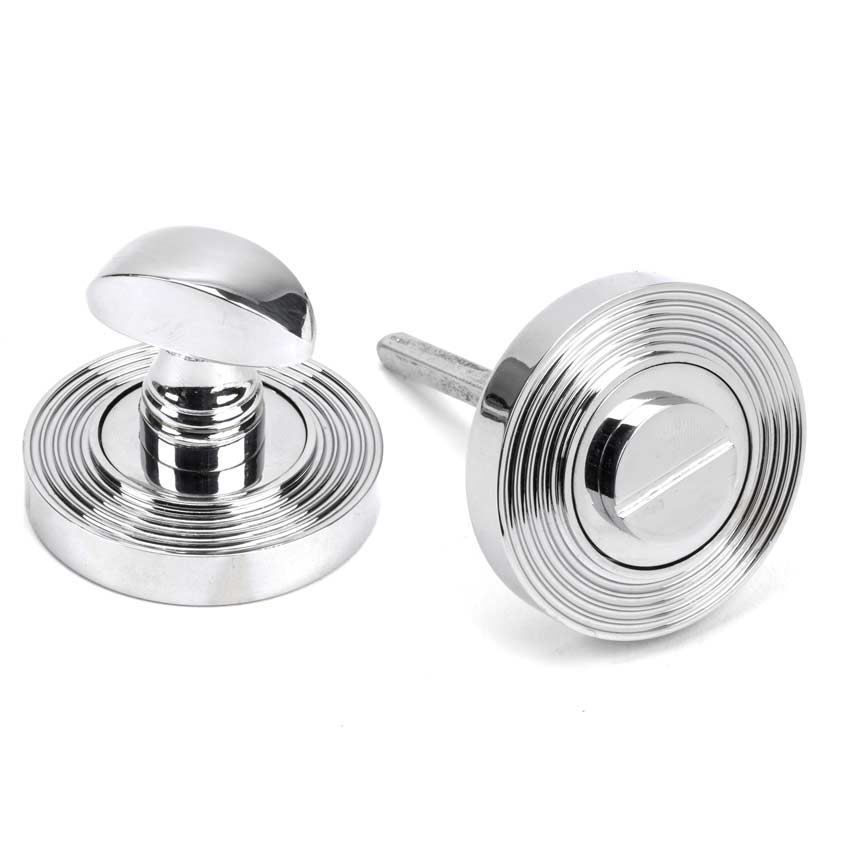 Polished chrome Round Thumbturn on a Beehive Round Rose - From the Anvil - 45737