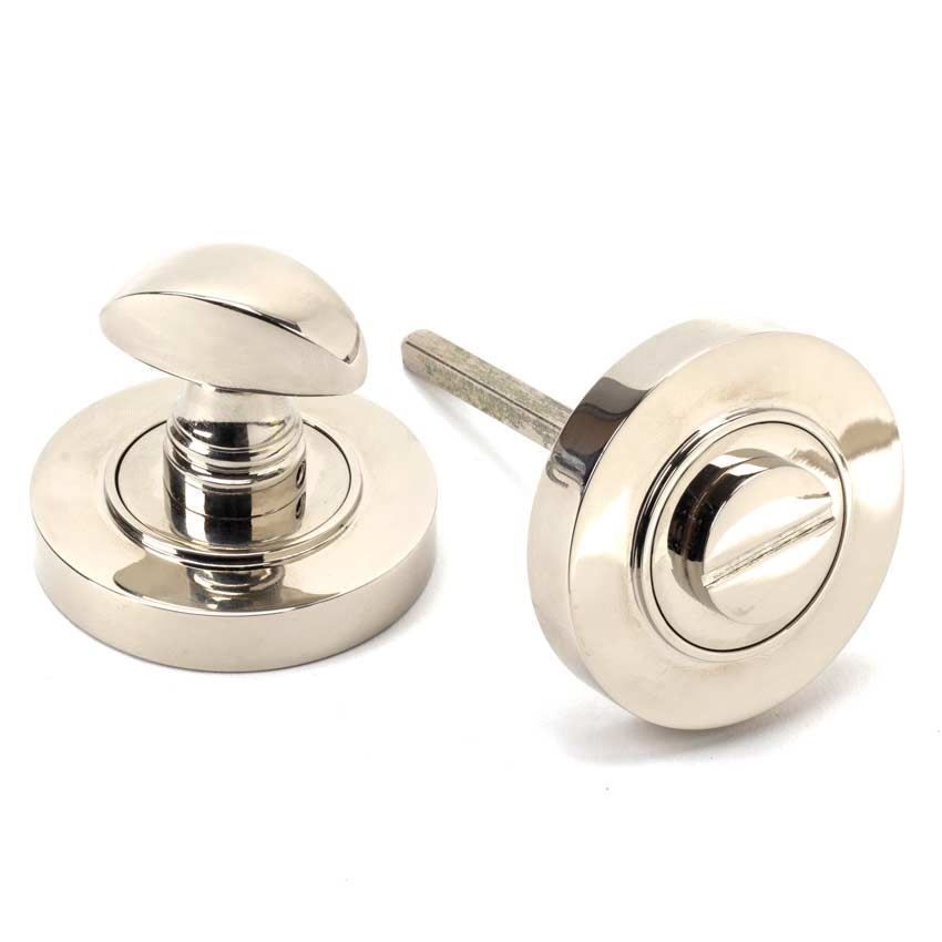 Polished Nickel Round Thumbturn on a Plain Round Rose - From the Anvil - 45739