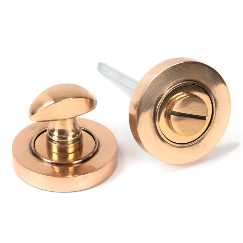 Polished Bronze Round Thumbturn on a Plain Round Rose - From the Anvil - 46109