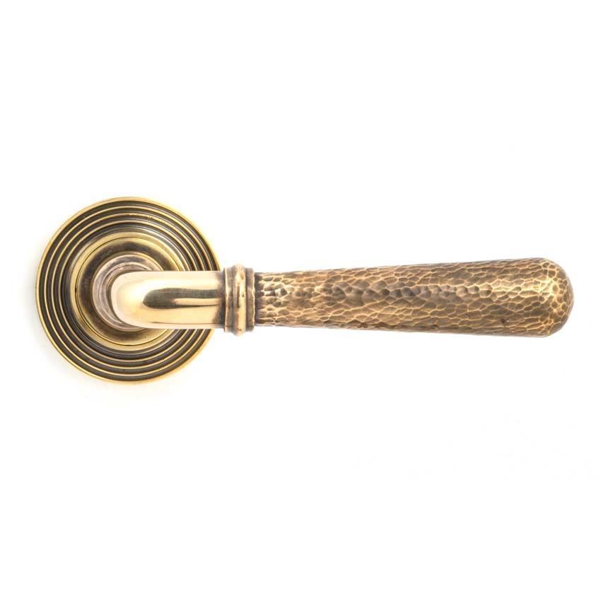 Aged Brass Hammered Newbury Lever on a Beehive Rose - 46071