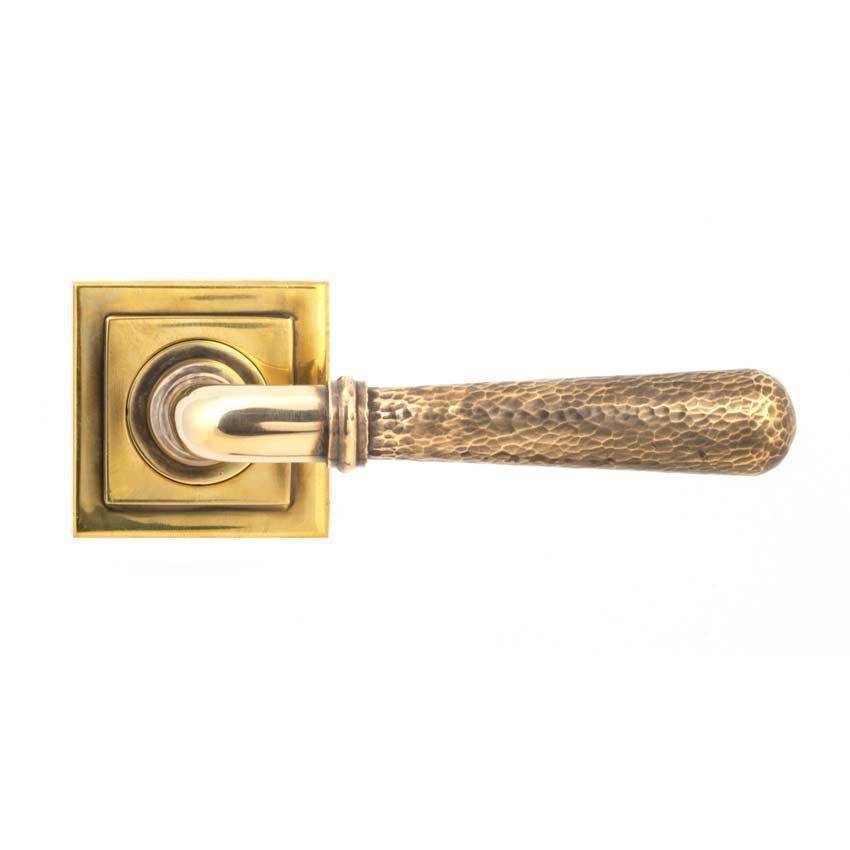 Aged Brass Hammered Newbury Lever on a Square Rose - 46072