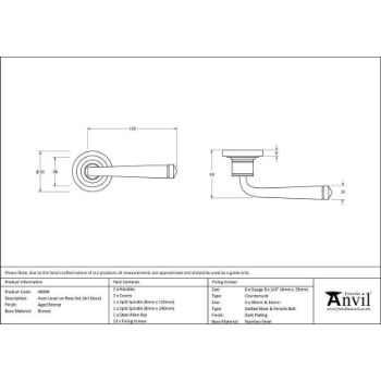 Aged Bronze Avon Round Lever on an Art Deco Rose - 46090