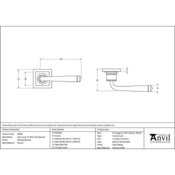 Polished Bronze Avon Round Lever on a Square Rose - 46096