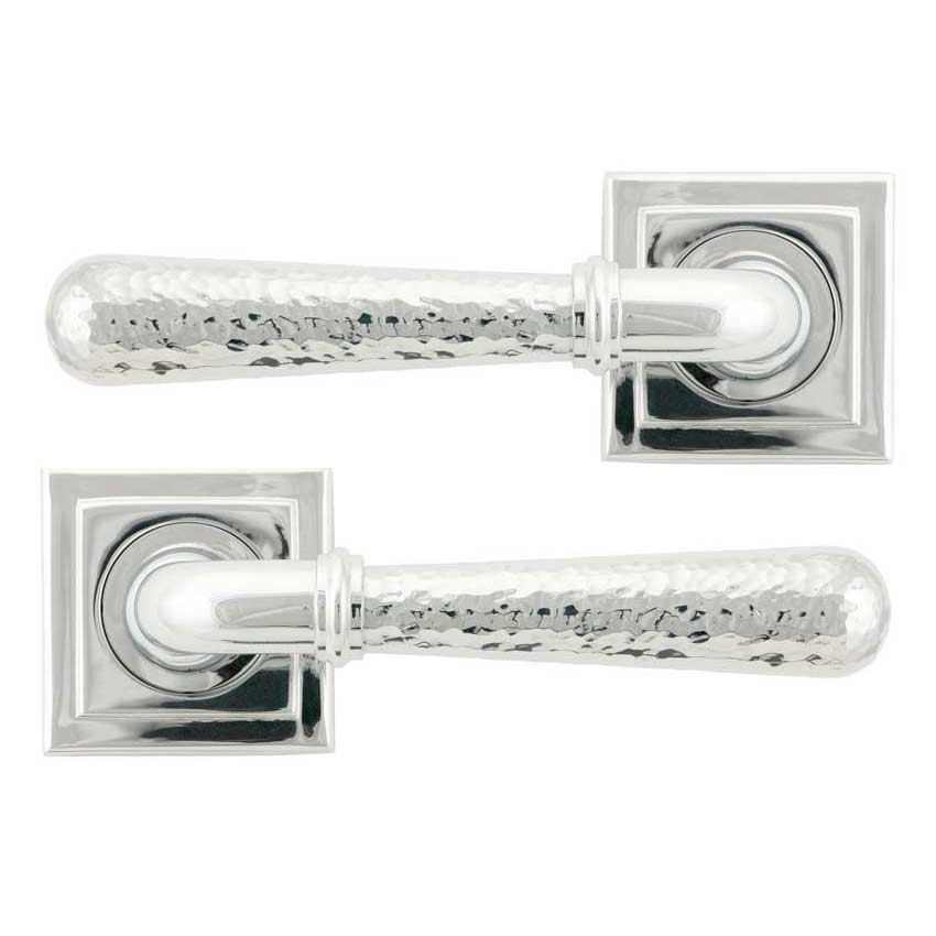 Polished Chrome Hammered Newbury Lever on a Square Rose (Unsprung) - 50044