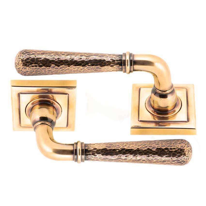 Polished Bronze Hammered Newbury Lever on a Square Rose (Unsprung) - 50056 