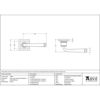 Polished Bronze Avon Round Lever on a Square Rose (Unsprung) - 50064