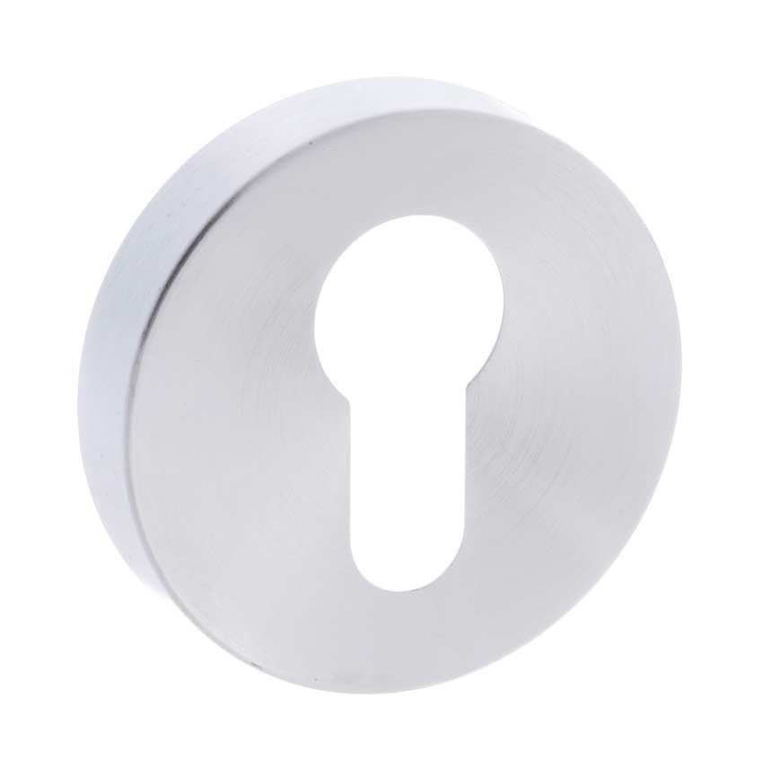 Forme Round Euro-Cylinder Escutcheon in Satin Chrome