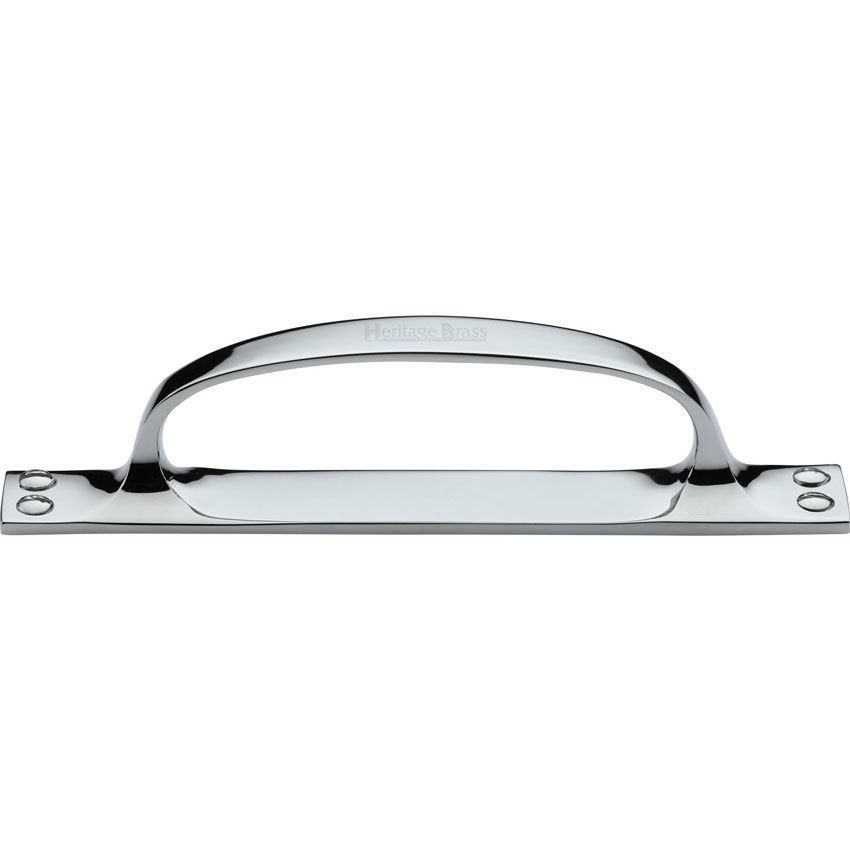 Door Pull Handle on an Offset Backplate in Polished Chrome - V1142-PC 