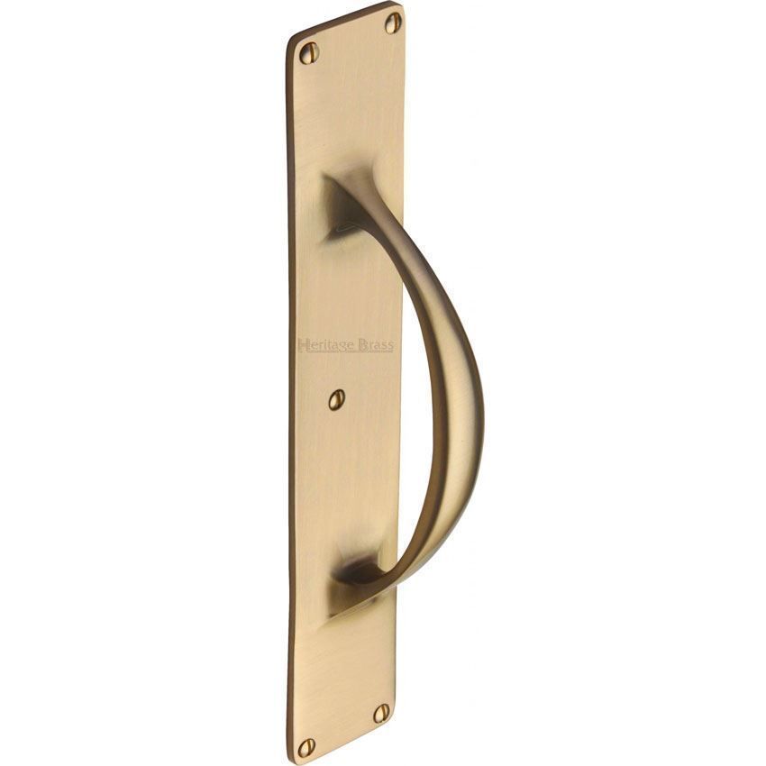 Heritage Brass Door Pull Handles on a Backplate in Satin Brass - V1155-SB 