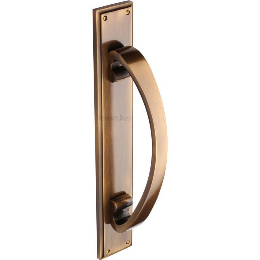 Heritage Brass Door Pull Handle on a Backplate in Antique Brass - V1162-AT