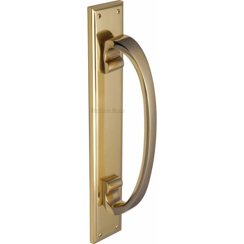 Heritage Brass Door Pull Handle on a Backplate in Polished Brass - V1162-PB