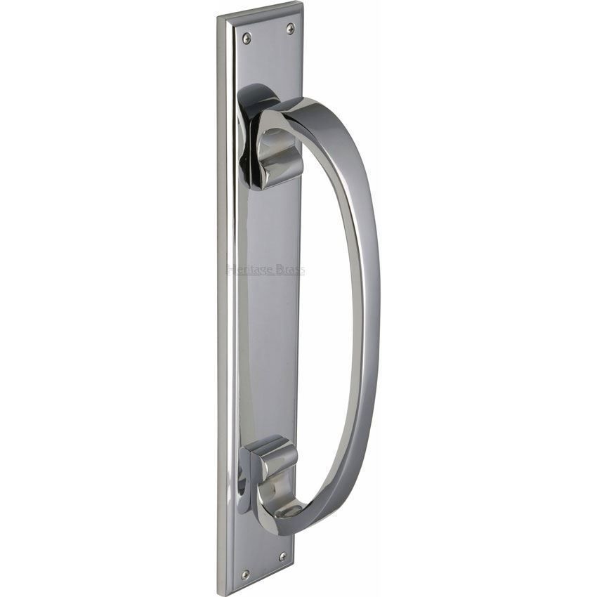 Heritage Brass Door Pull Handle on a Backplate in Polished Chrome - V1162-PC