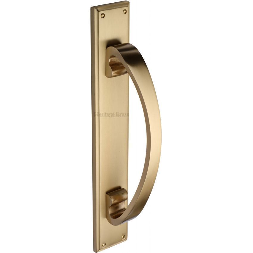 Heritage Brass Door Pull Handle on a Backplate in Satin Brass - V1162-SB 