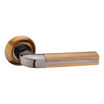 Zara Door Handle on a Round Rose in a Dual Black Nickel/Antique Brass 