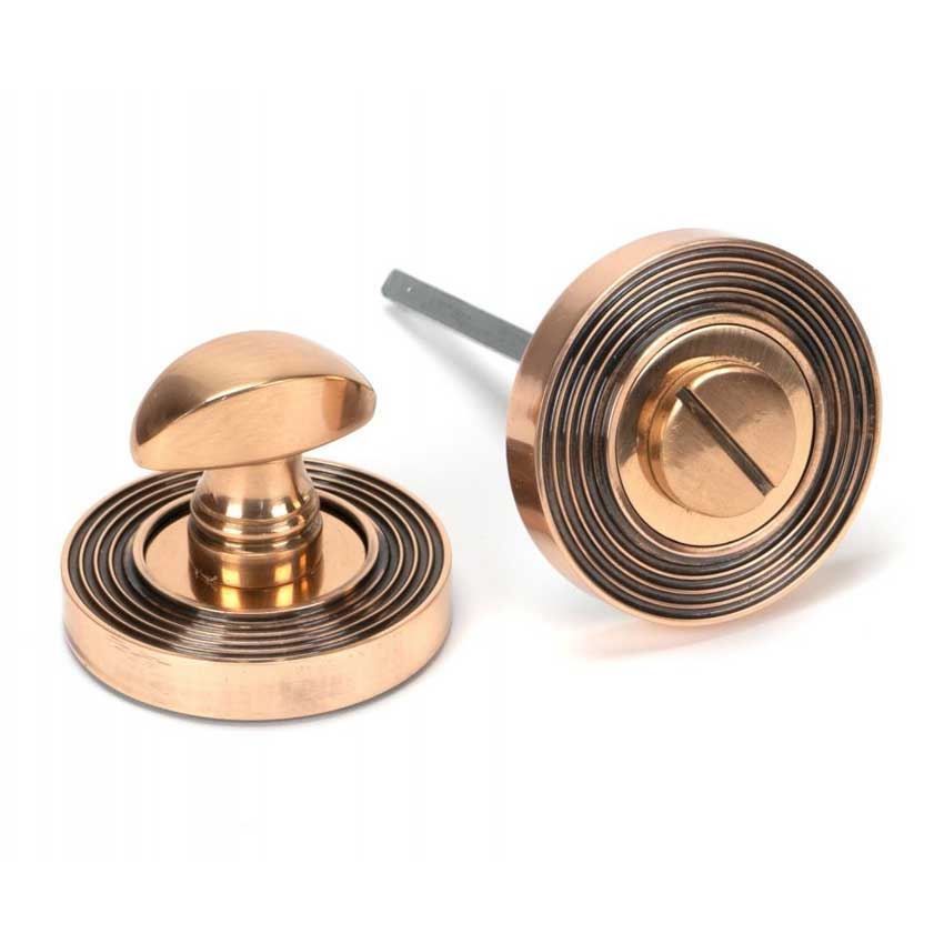 Polished Bronze Round Thumbturn on a Beehive Round Rose - From the Anvil - 46111 