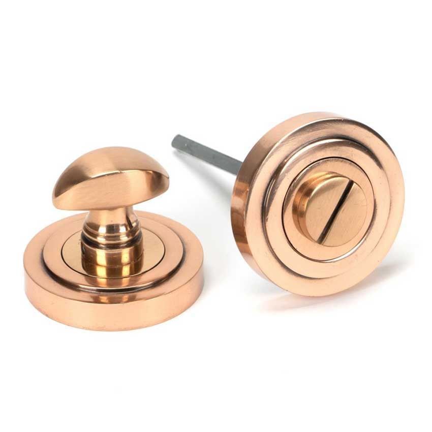 Polished Bronze Round Thumbturn on an Art Deco Round Rose - From the Anvil - 46110