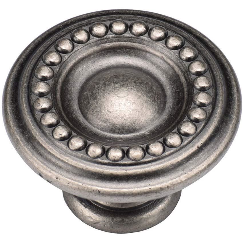 Beaded Round Cabinet Knob in Distressed Pewter - TK4404-035-DPW 