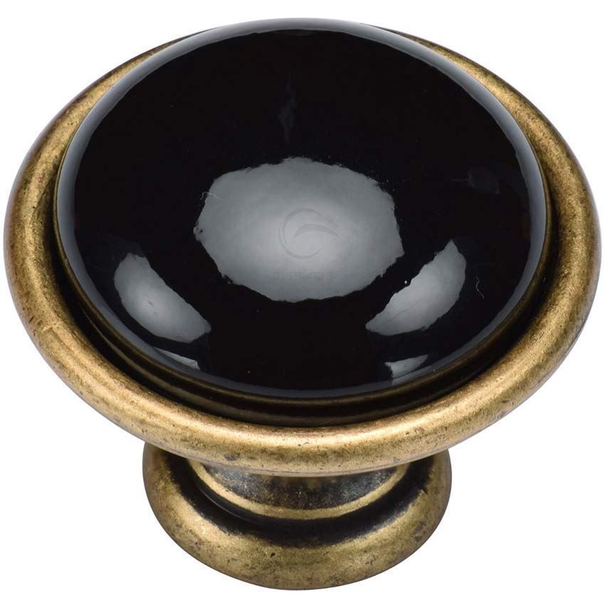 Black Domed Cabinet Knob in Distressed Brass - TK4316-DBS 