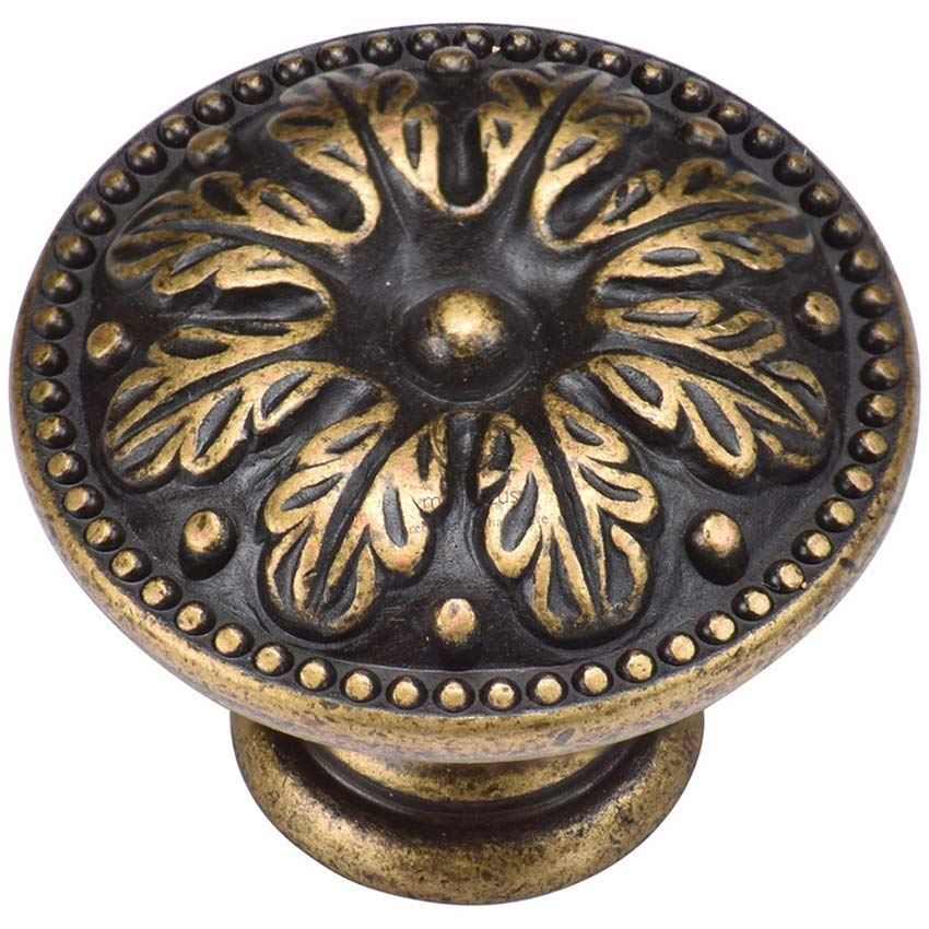 Floral Round Cabinet Knob in Distressed Brass - TK4479-DBS