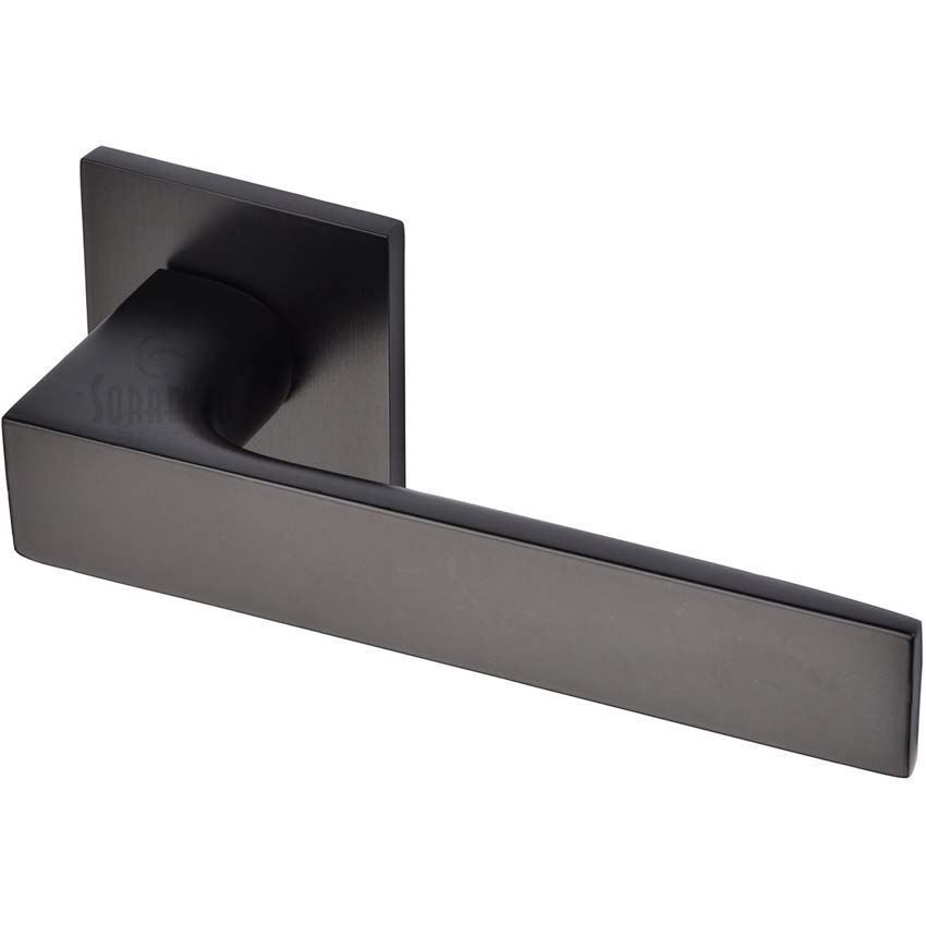 Barcelona Door Handle on Square Rose in a Matt Black Finish - 5M-3950-Q-153