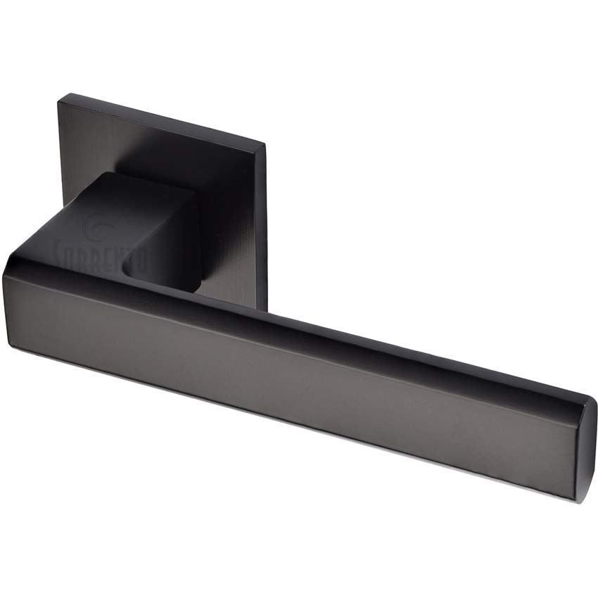 Madrid Door Handle on Square Rose in a Matt Black Finish - 5M-3954-Q-153