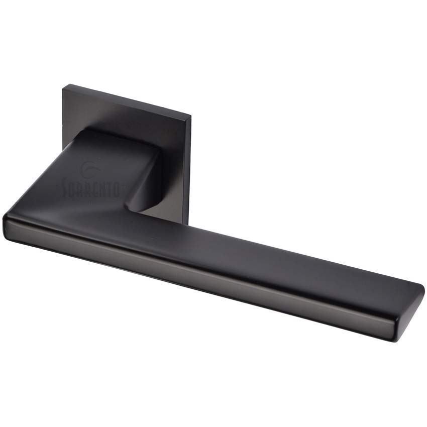 Seville Door Handle on Square Rose in a Matt Black Finish - 5M-4140-Q-153 