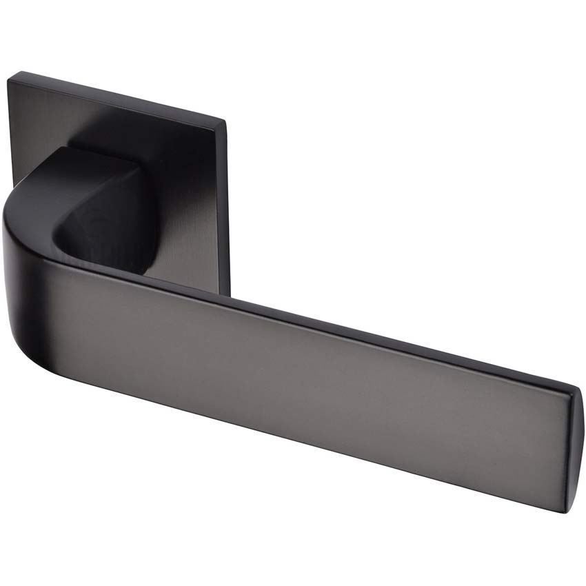 Lisbon Door Handle on Square Rose in a Matt Black Finish - 5M-2732-Q-153