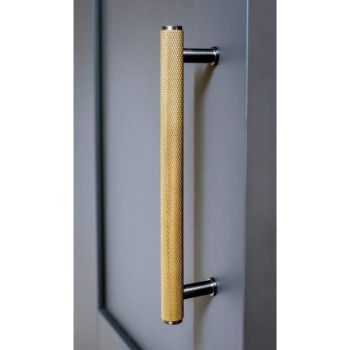 Alexander and Wilks Crispin Dual Finish Knurled T-bar Cupboard Pull Handle - Satin Brass and Dark Graphite Grey Dual Finish - AW809-SBPVD/BLPVD