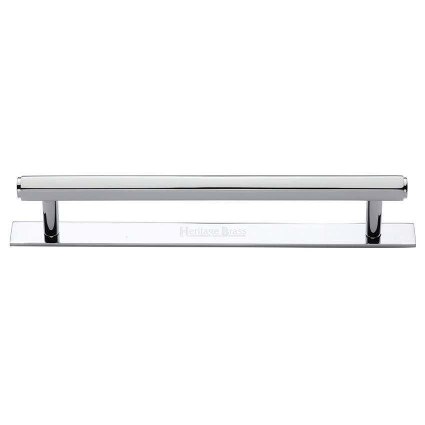 Hexagon Profile Cabinet Pull Handle on a Backplate in Polished Chrome Finish - PL4422-PC
