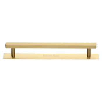 Hexagon Profile Cabinet Pull Handle on a Backplate in Satin Brass Finish - PL4422-SB  Hexagon Profile Cabinet Pull Handle on a Backplate in Satin Brass Finish - PL4422-SB