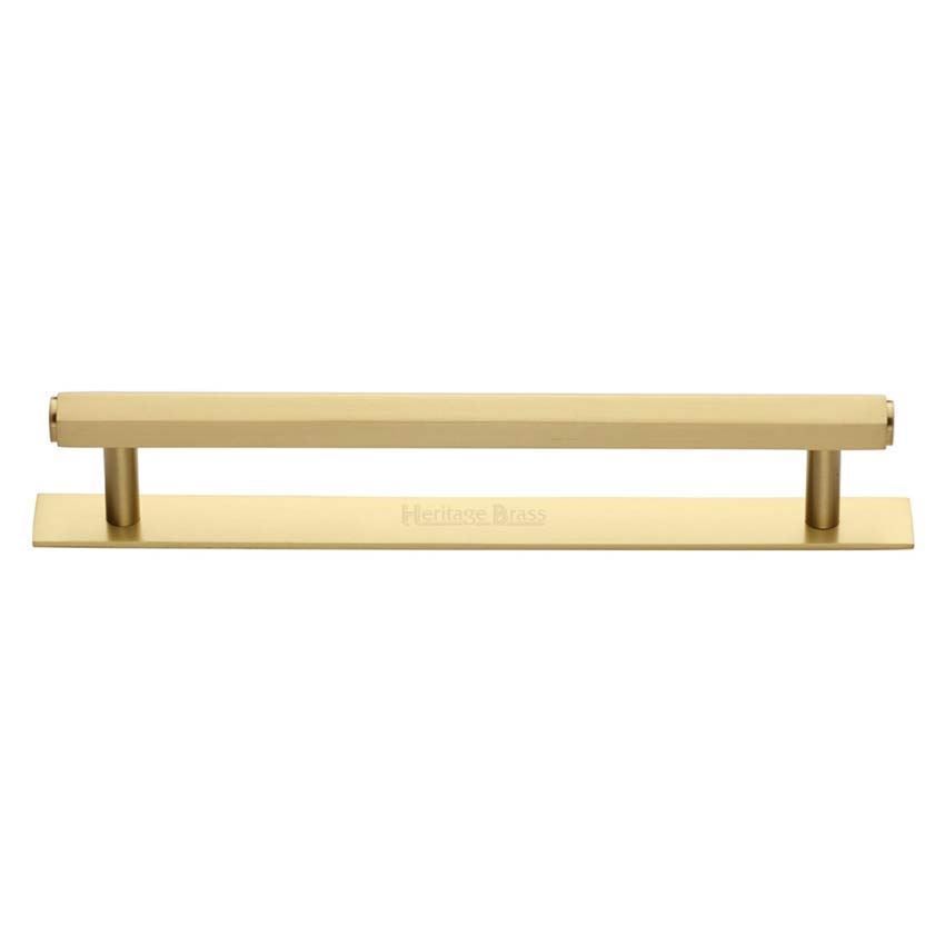 Hexagon Profile Cabinet Pull Handle on a Backplate in Satin Brass Finish - PL4422-SB 