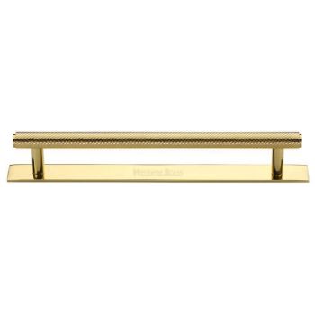 Knurled Cabinet Pull Handle on a Backplate in Polished Brass Finish - PL4458-PB Knurled Cabinet Pull Handle on a Backplate in Polished Brass Finish - PL4458-PB