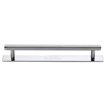 Knurled Cabinet Pull Handle on a Backplate in Polished Chrome Finish - PL4458-PC  Knurled Cabinet Pull Handle on a Backplate in Polished Chrome Finish - PL4458-PC