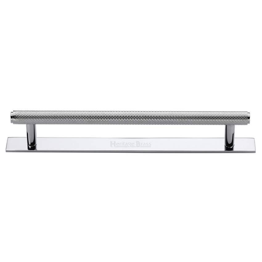 Knurled Cabinet Pull Handle on a Backplate in Polished Chrome Finish - PL4458-PC 