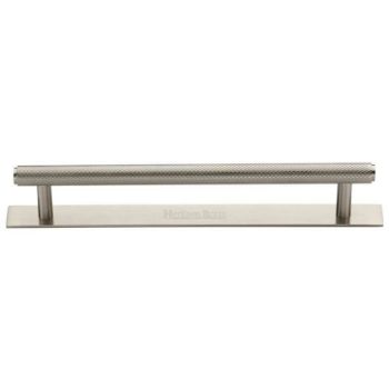Knurled Cabinet Pull Handle on a Backplate in Satin Nickel Finish - PL4458-SN  Knurled Cabinet Pull Handle on a Backplate in Satin Nickel Finish - PL4458-SN