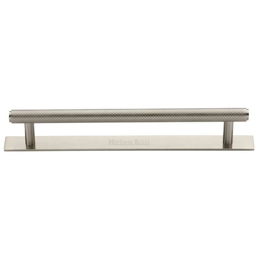 Knurled Cabinet Pull Handle on a Backplate in Satin Nickel Finish - PL4458-SN 