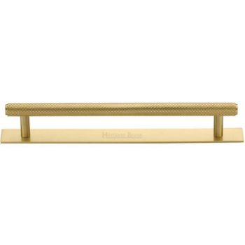 Knurled Cabinet Pull Handle on a Backplate in Satin Brass Finish - PL4458-SB Knurled Cabinet Pull Handle on a Backplate in Satin Brass Finish - PL4458-SB