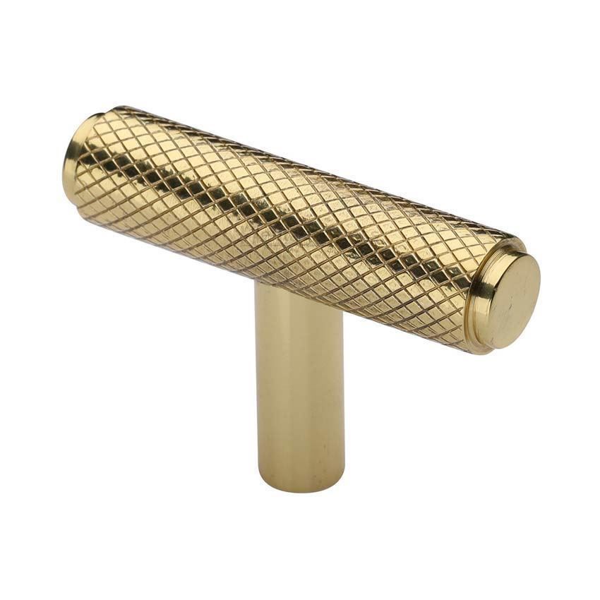 Knurled T-Bar Cabinet Knob in Polished Brass - C4415-PB 