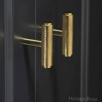 Knurled T-Bar Cabinet Knob in Polished Brass - C4415-PB