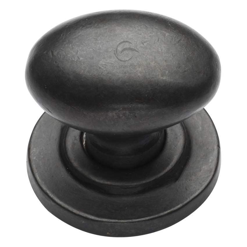 Rustic Dark Bronze Oval Cabinet Knob on a Rose - RDB179