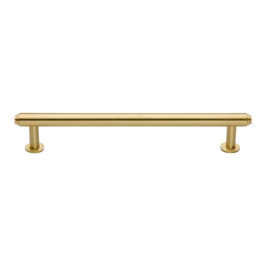 Step Cabinet Pull Handle on a Rose in a Satin Brass Finish - V4411-SB