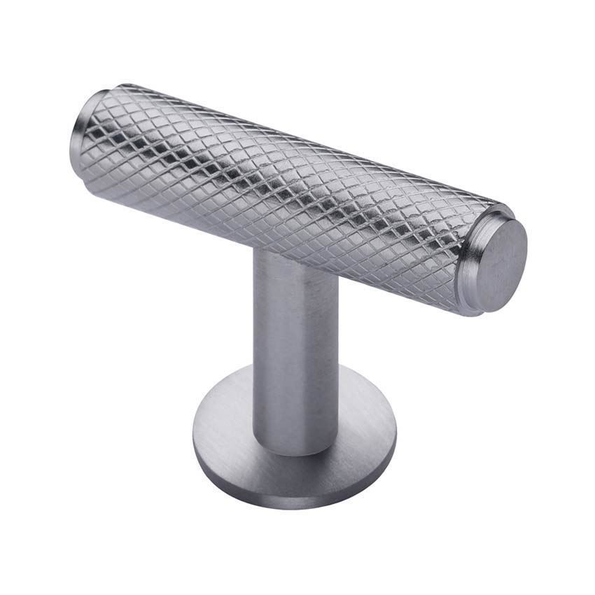 Knurled T-Bar Cabinet Knob in Satin Chrome on a Rose - C4416-SC