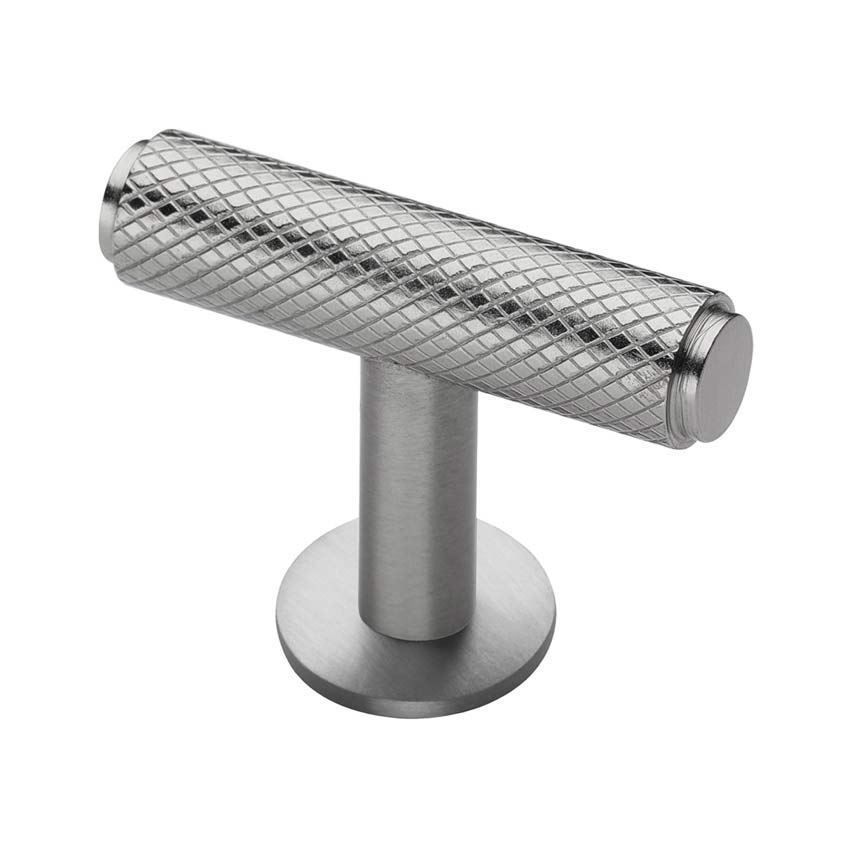 Knurled T-Bar Cabinet Knob in Satin Nickel on a Rose - C4416-SN