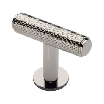 Knurled T-Bar Cabinet Knob in Polished Nickel on a Rose - C4416-PNF  Knurled T-Bar Cabinet Knob in Polished Nickel on a Rose - C4416-PNF