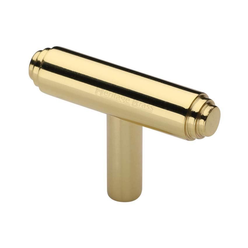 Stepped T-Bar Cabinet Knob in Polished Brass - C4445-PB 