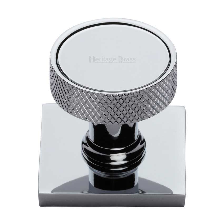 Florence Knurled Design Cabinet Knob on a Backplate in Polished Chrome Finish - SQ4648-PC 
