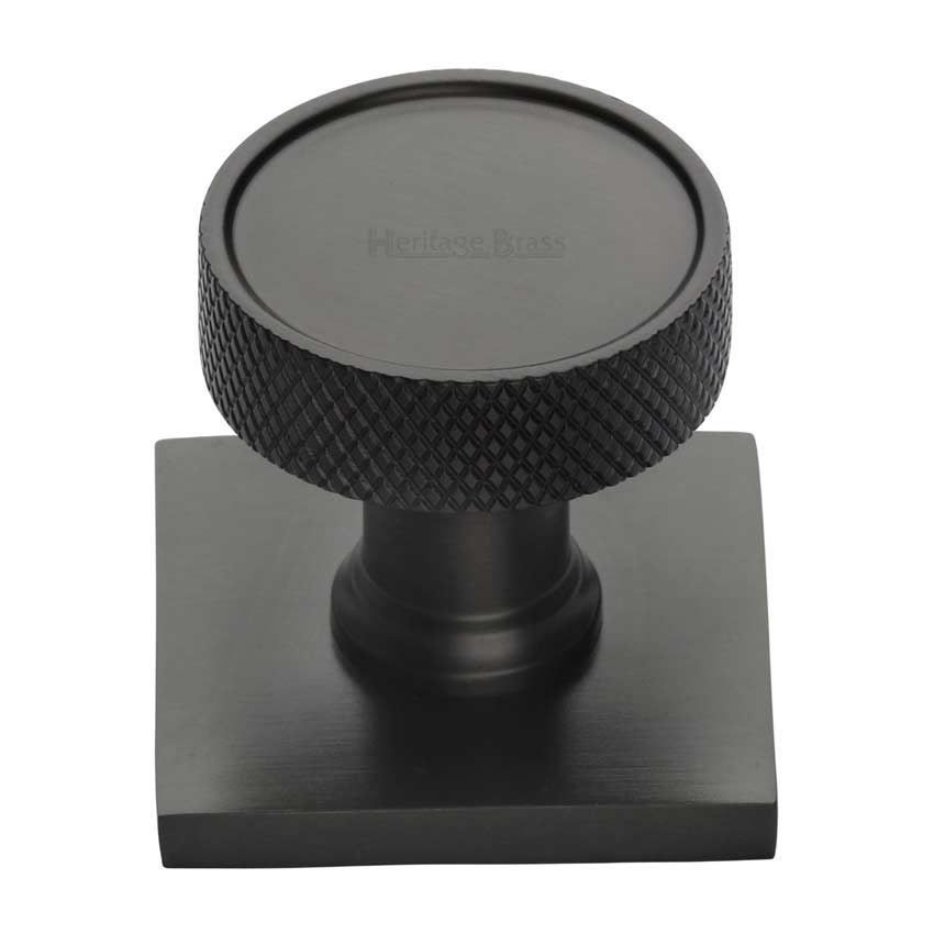 Florence Knurled Design Cabinet Knob on a Backplate in Matt Bronze Finish - SQ4648-MB 