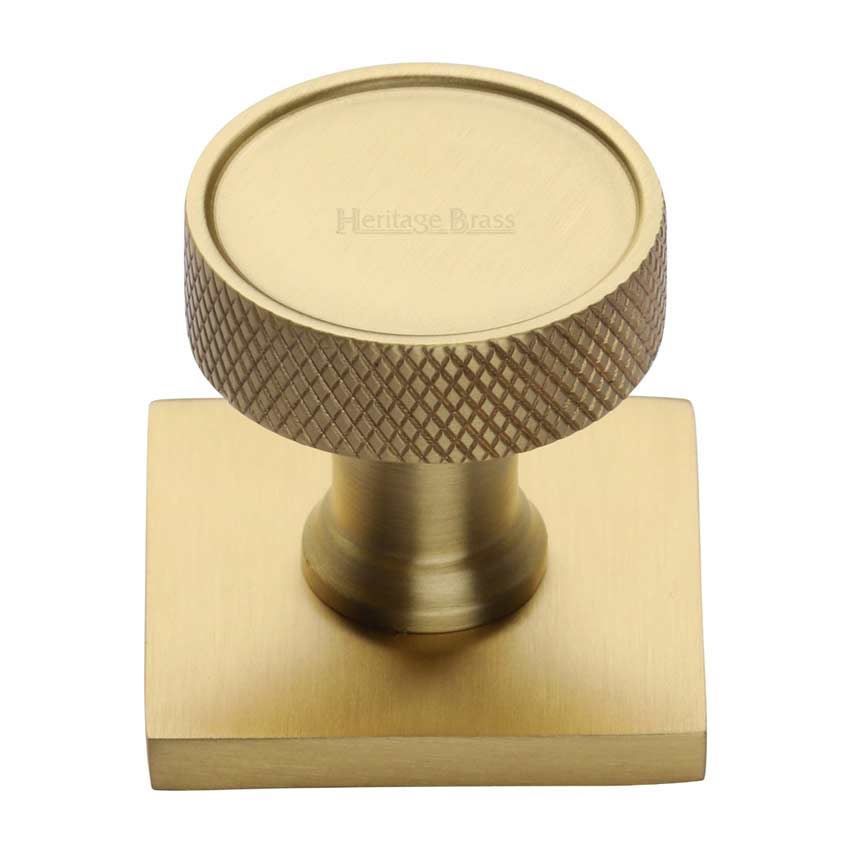 Florence Knurled Design Cabinet Knob on a Backplate in Satin Brass Finish - SQ4648-SB
